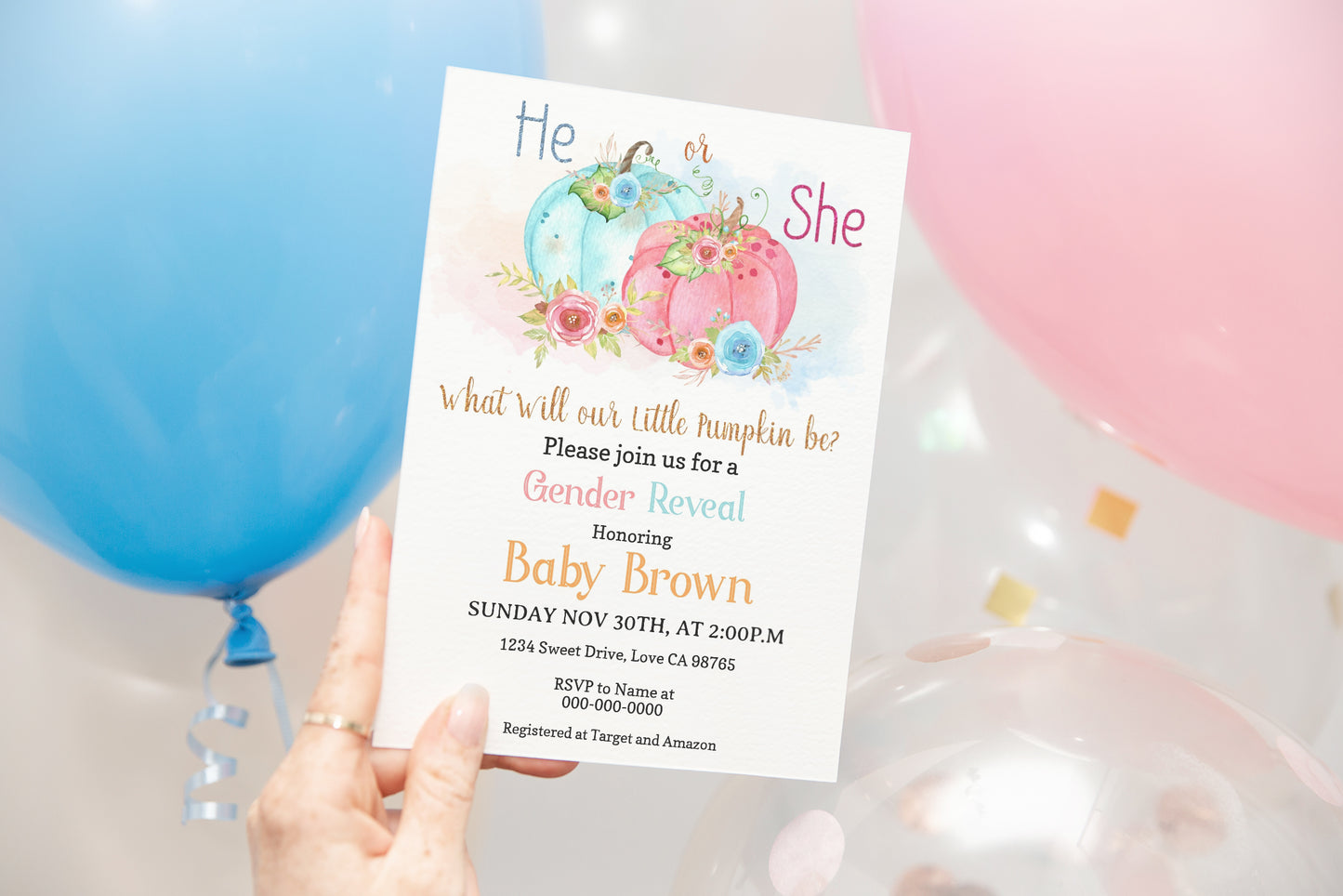 Little Pumpkin Editable He or She? Invitation | Pumpkin Gender Reveal 30A