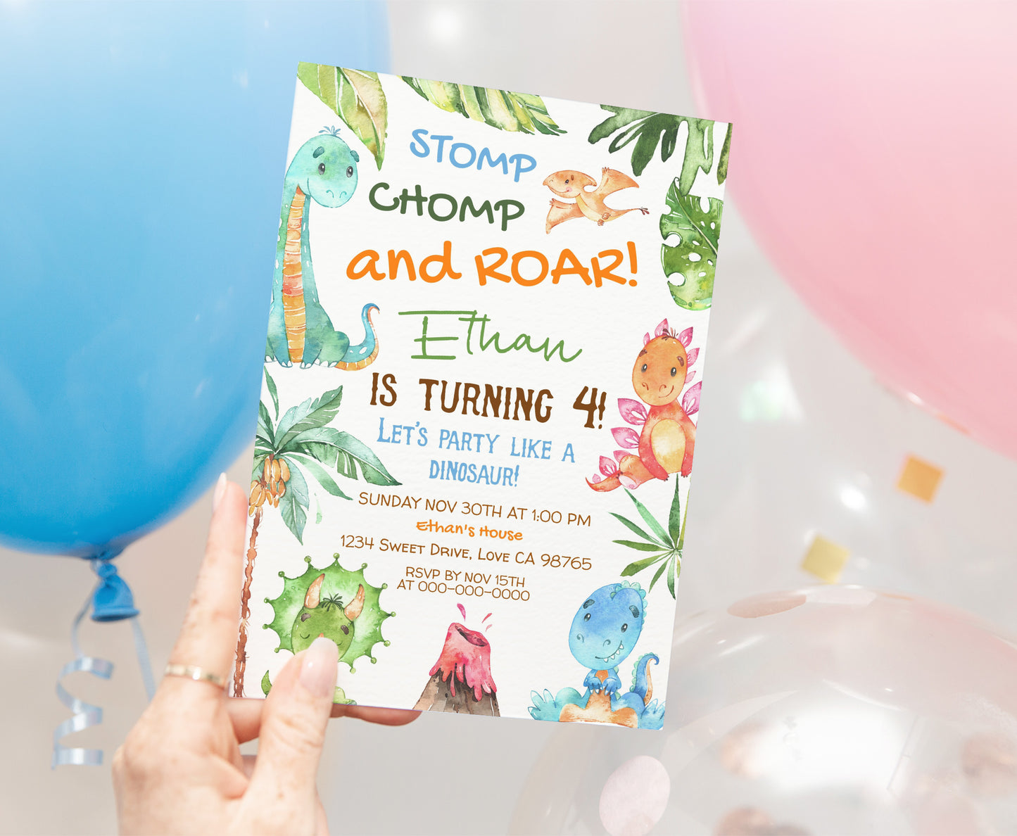 Dinosaur Birthday Invitation | Editable Dino Party Invite - 08A