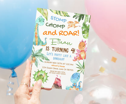 Dinosaur Birthday Invitation | Editable Dino Party Invite - 08A