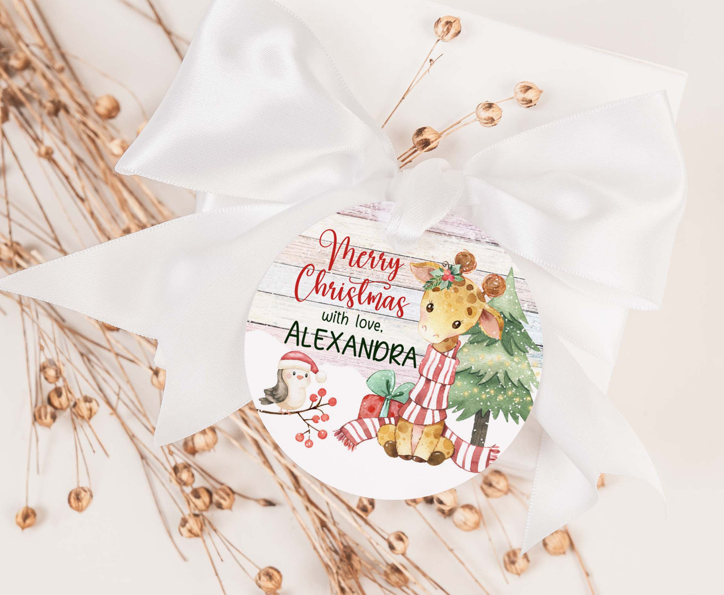 Merry Christmas  2"x2" Tag round and square | Editable Jiraffe Christmas Gift Tag - 112