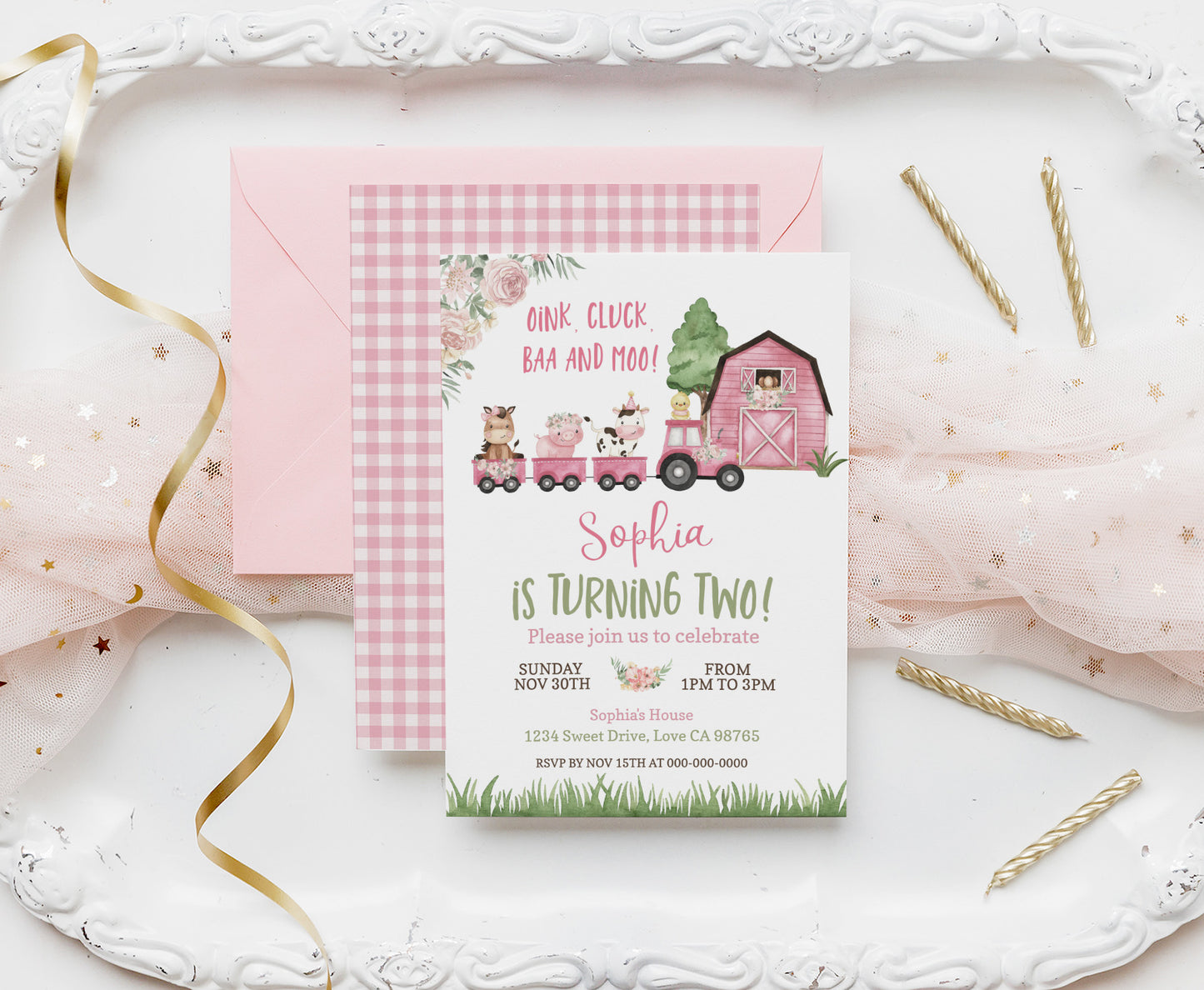 Train Girl Birthday Invitation | Editable Floral Farm Party Invite - 11A