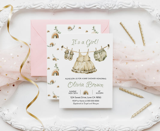 Boho Nursery Baby Shower Invitation | Editable It's a girl Baby Shower Invite - 59A