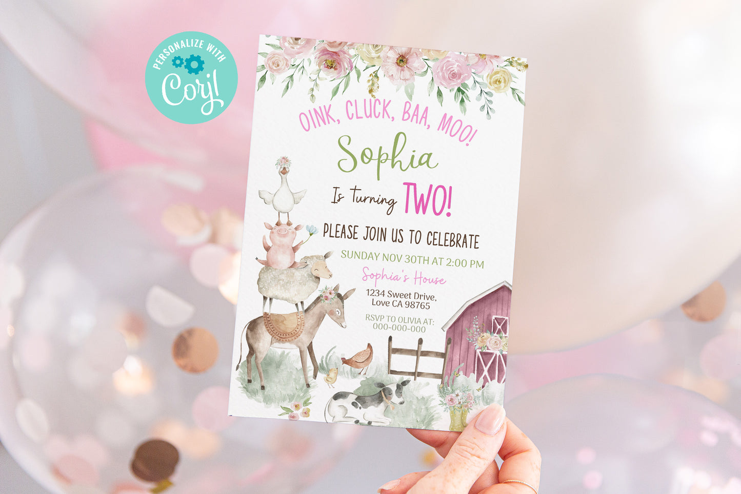 Farm Girl Birthday Invitation | Editable Floral Barnyard Bash Invite - 11B