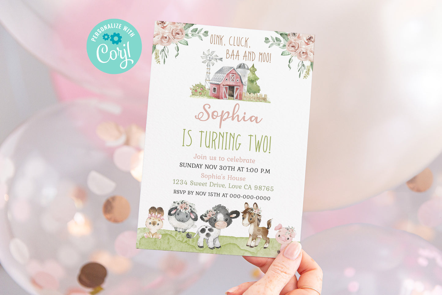 Farm Birthday Invitation Girl| Editable Barnyard Bash Invite - 11C1