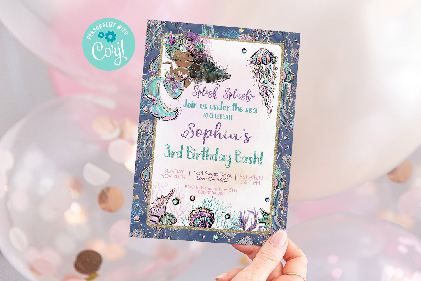 Mermaid Invitation EDITABLE | Under The Sea Birthday Party Invite - 20B1