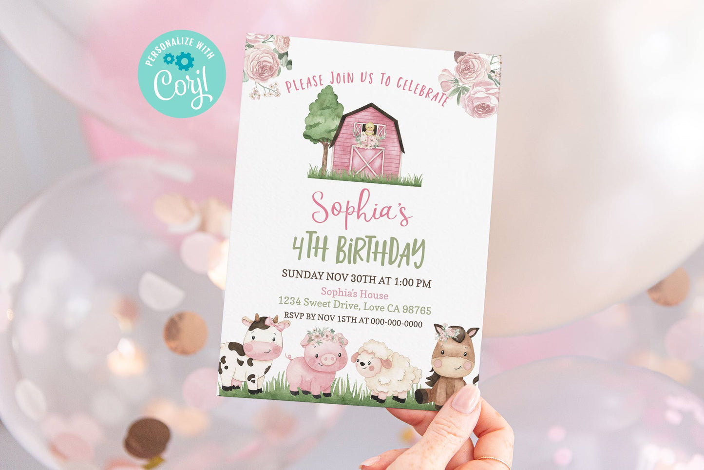 Farm Birthday Invitation Girl | Editable Barnyard Girl Party Invite - 11A