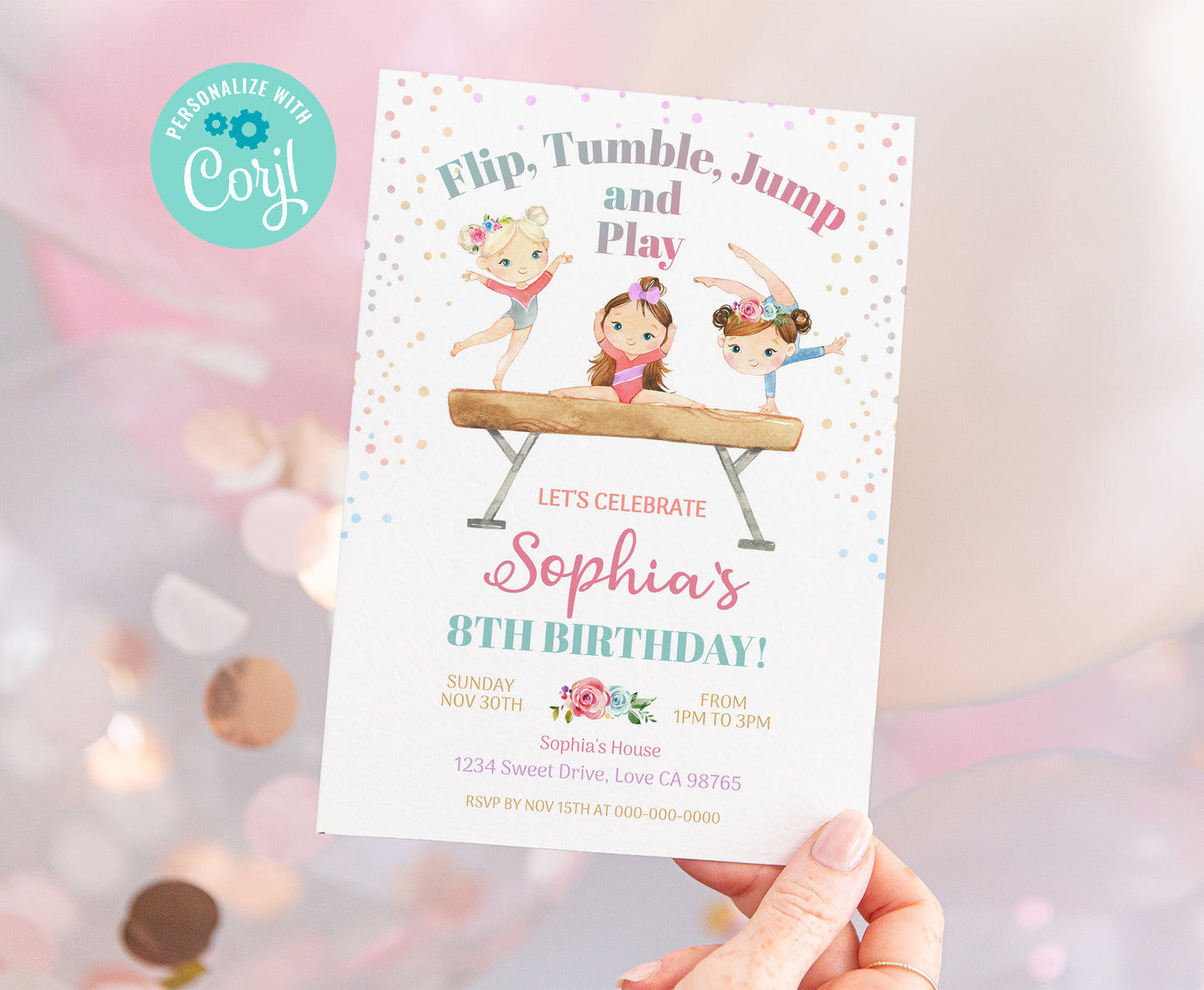 Gymnastic Birthday Invitation Girl | Gymnastic Party Invite - 99A