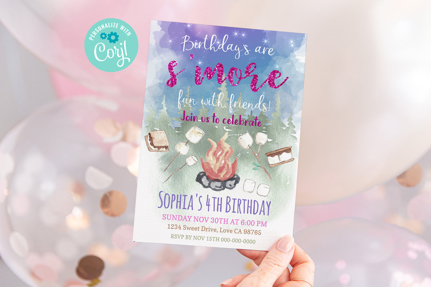 Smores Birthday Invitation | Editable Camping Party Invite - 04A