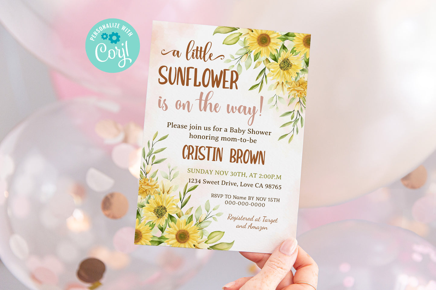 Sunflower Baby Shower Invitation | Girl Baby Shower Invite - 56A