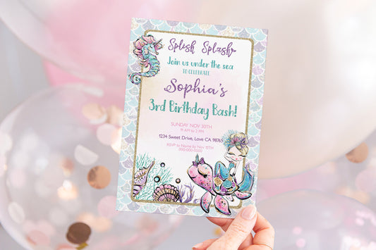 Mermaid Birthday Invitation | EDITABLE Under The Sea Girl Party Invite - 20B1