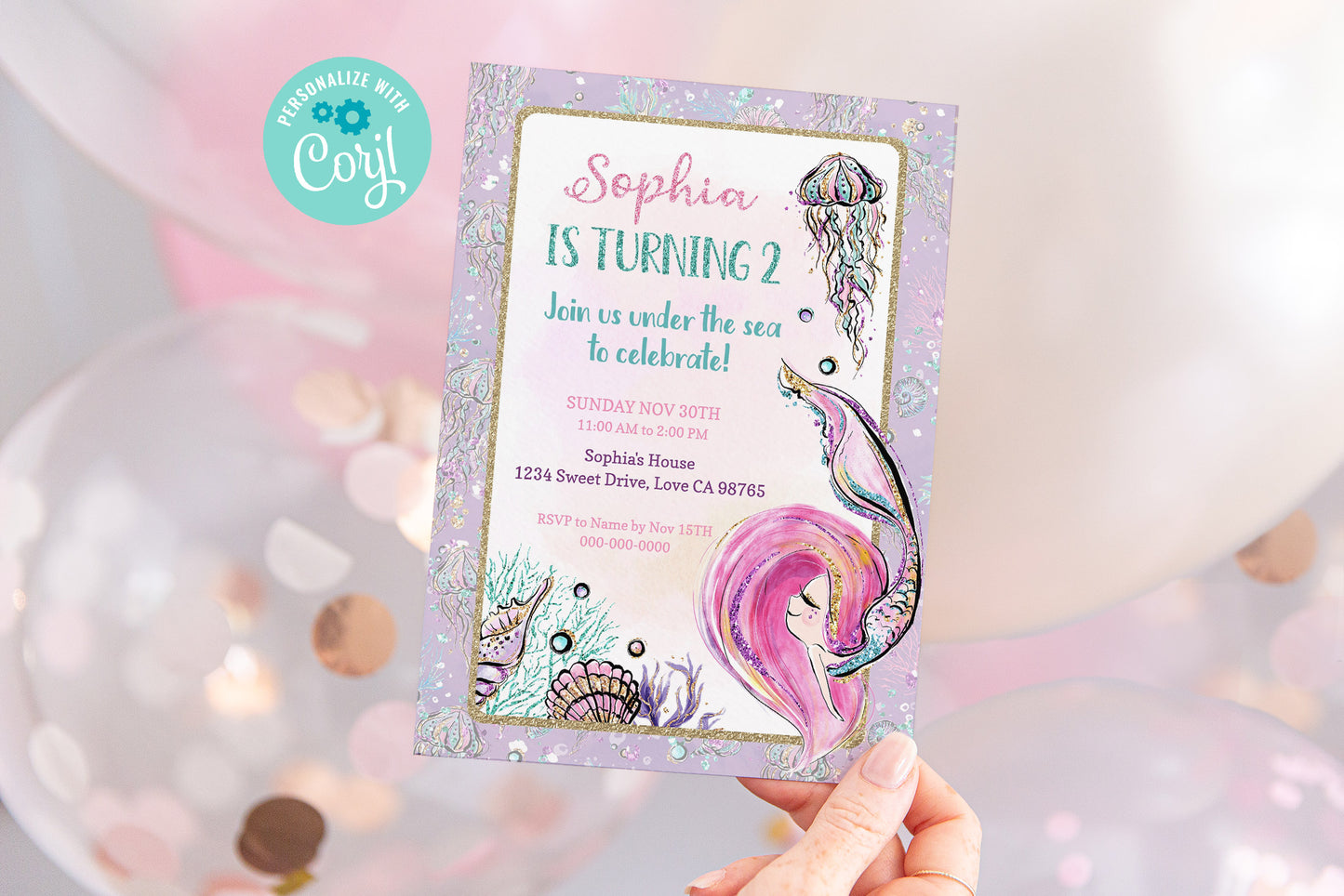 Mermaid Party Invitation | EDITABLE Under The Sea Girl Birthday Invite - 20B1