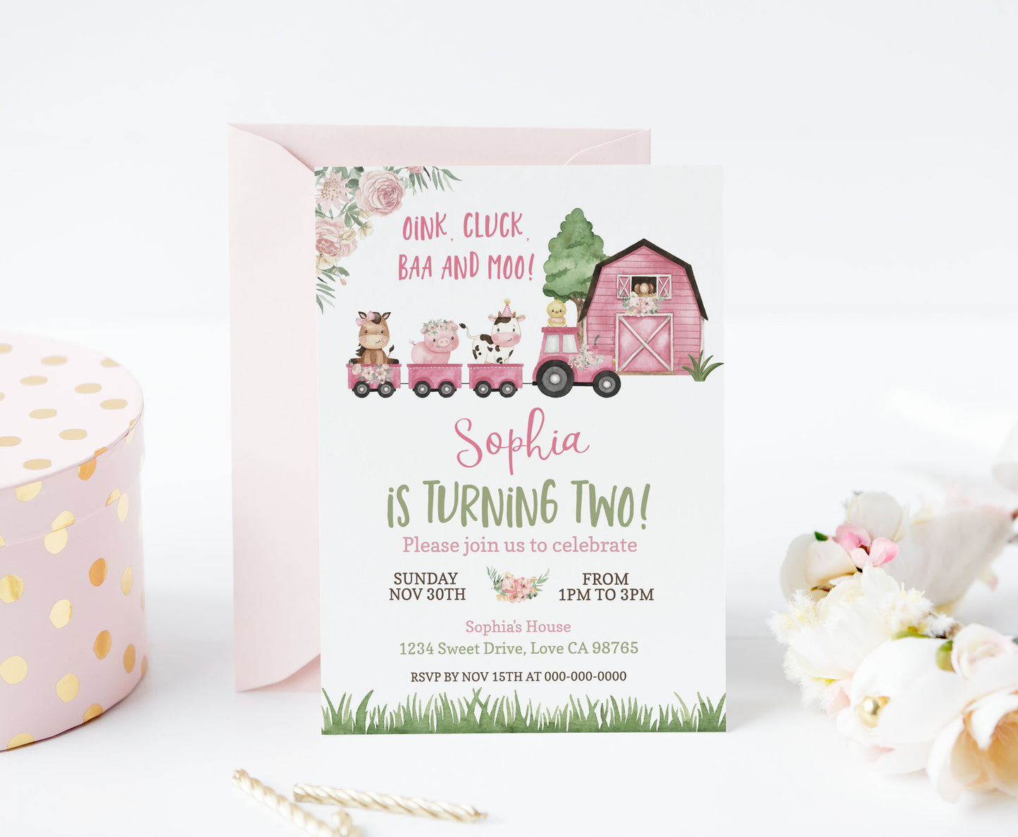 Train Girl Birthday Invitation | Editable Floral Farm Party Invite - 11A