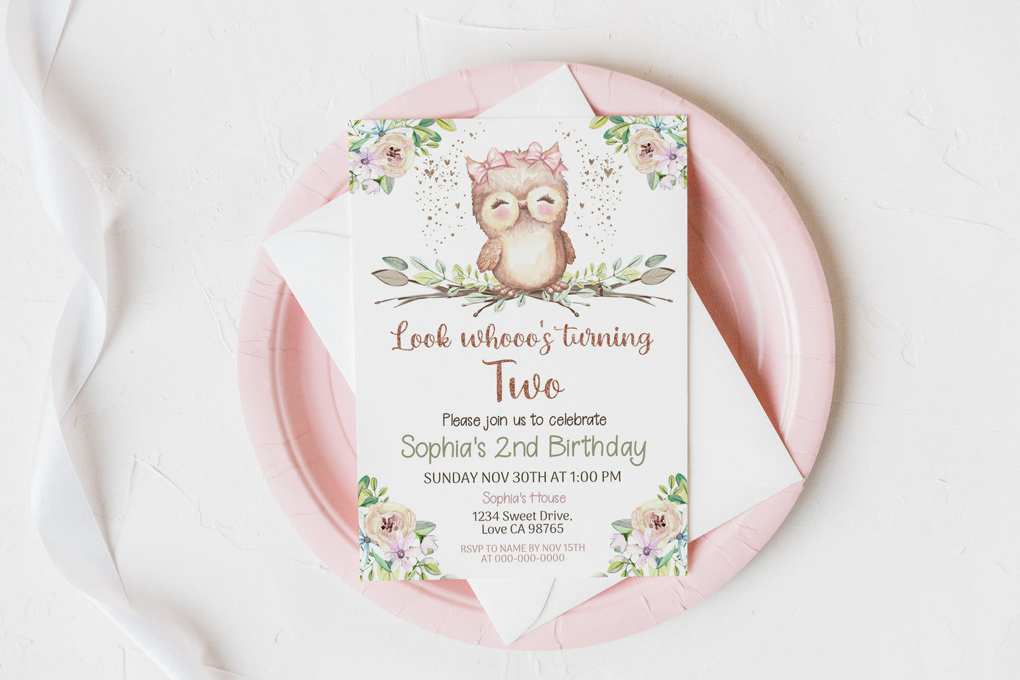 Look Whooo's Turning One Invitation | Owl Girl Birthday Party Invite- 78A