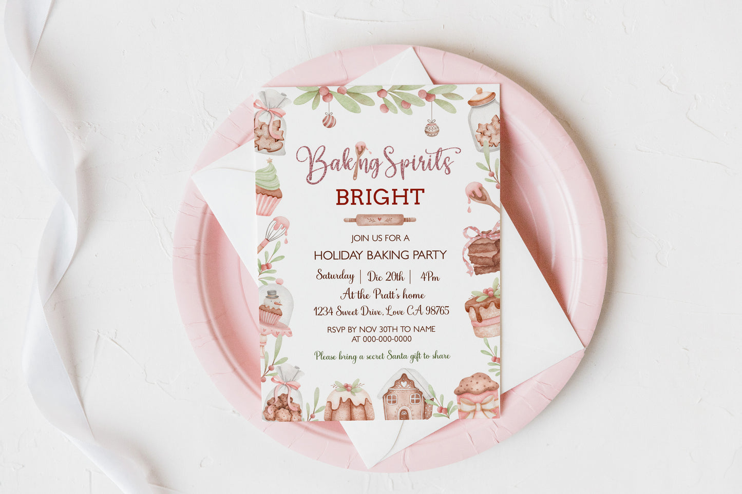 Christmas party invitation | Baking spirits bright invite | 112F