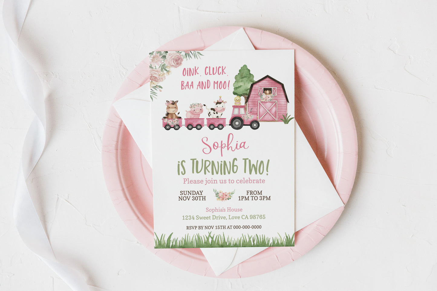 Train Girl Birthday Invitation | Editable Floral Farm Party Invite - 11A