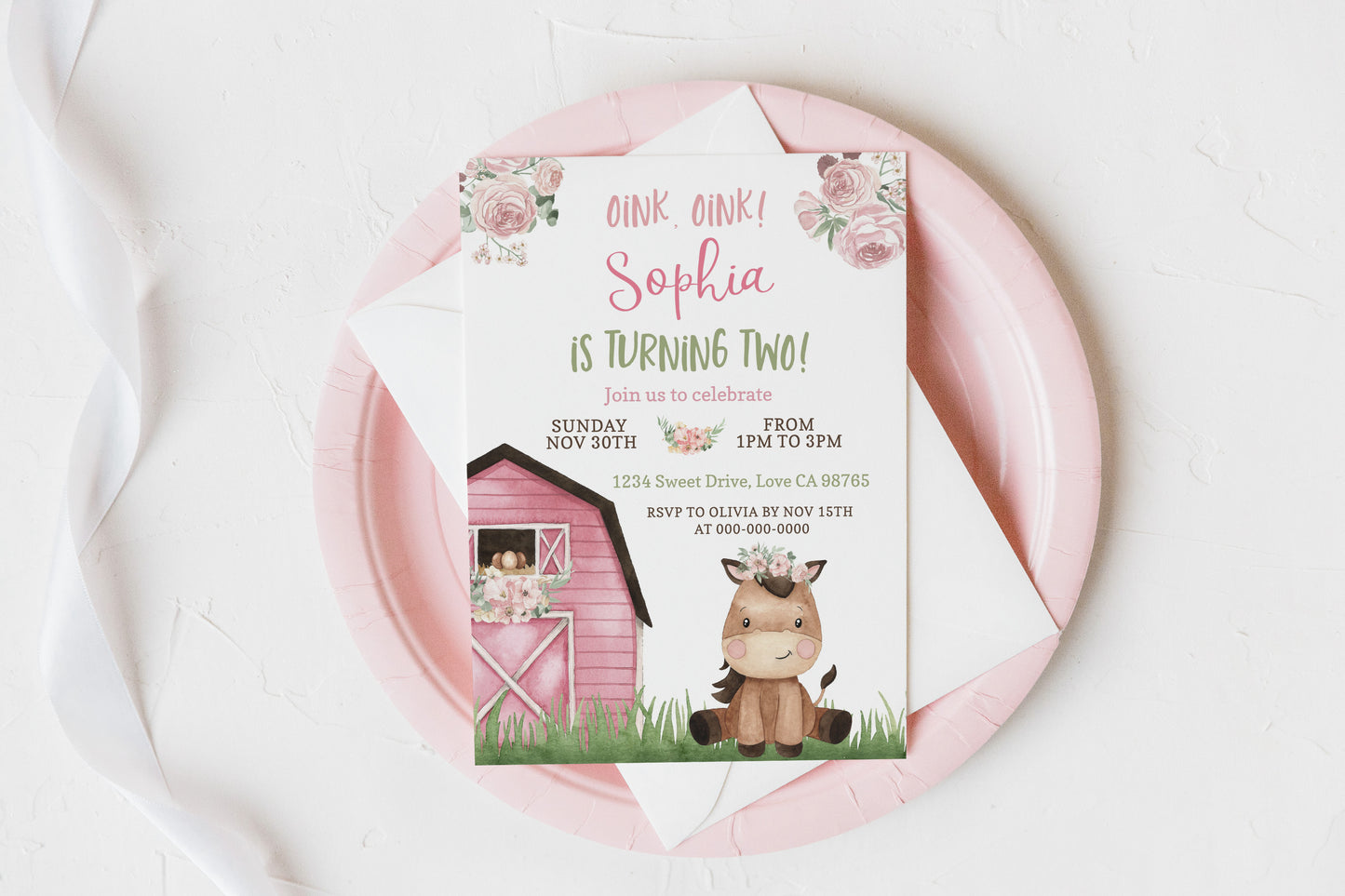 Horse Girl Birthday Invitation | Editable Floral Farm Party Invite - 11A