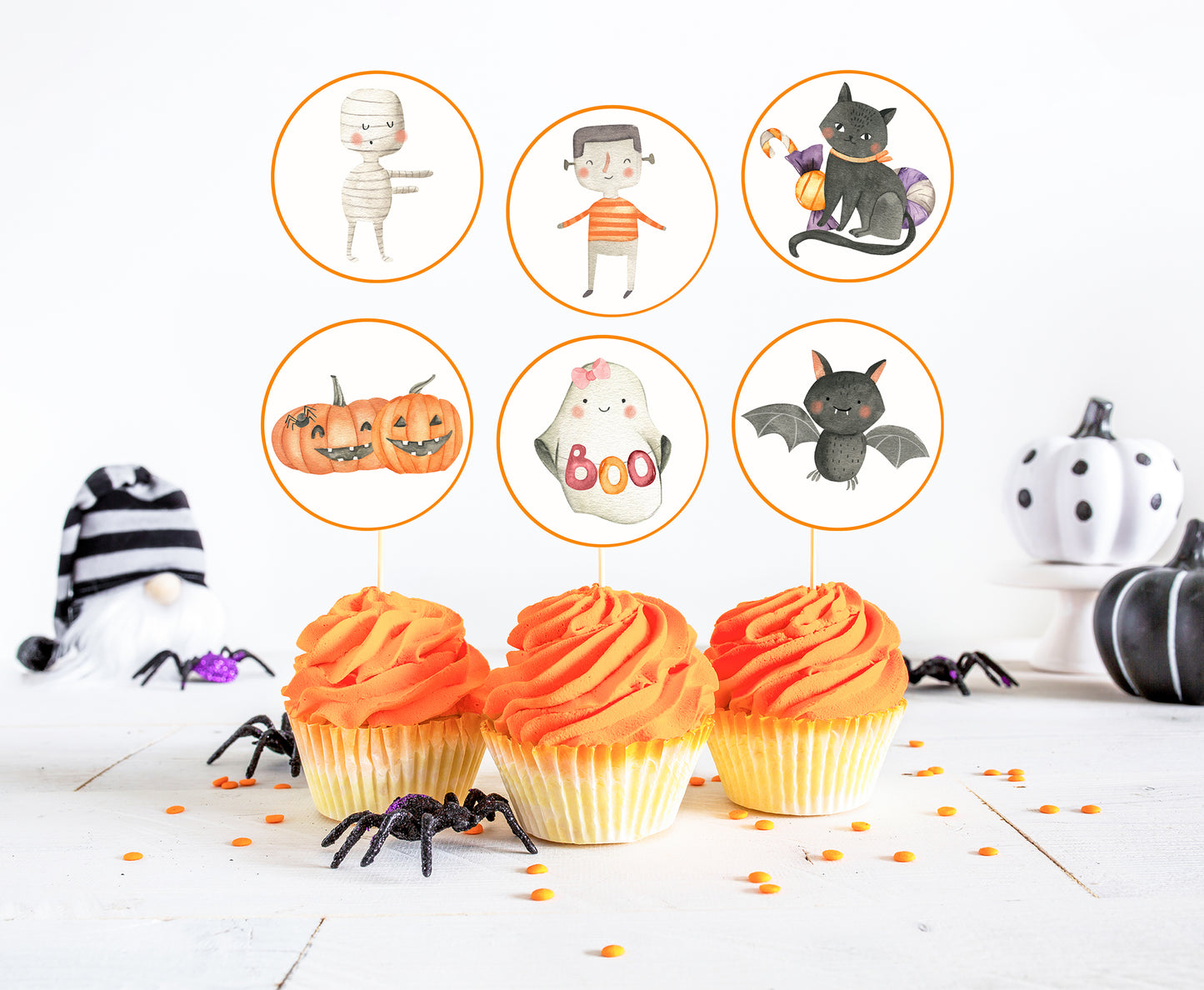 Girl Ghost Cupcake Toppers | Halloween Themed Birthday Cupcake Picks - 115L