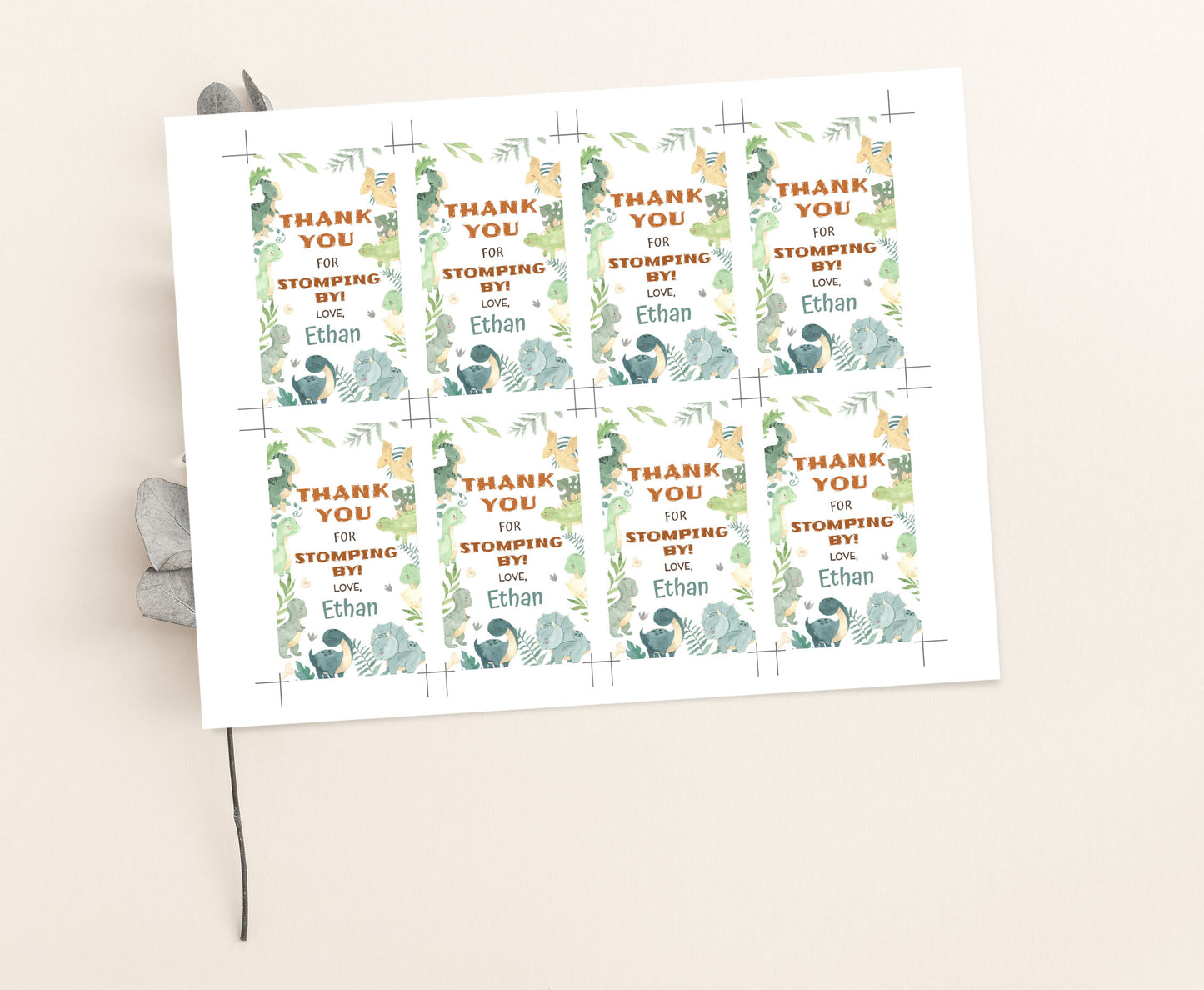 Editable Dinosaurs Thank You Tags | Dino Birthday Party Favor Tags - 08B