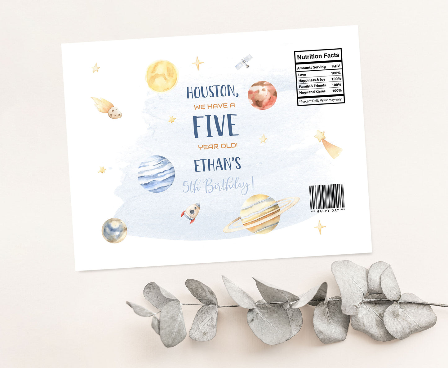 Editable Space Chip Bag Wrapper | Planets Theme Birthday Party Decorations - 39B