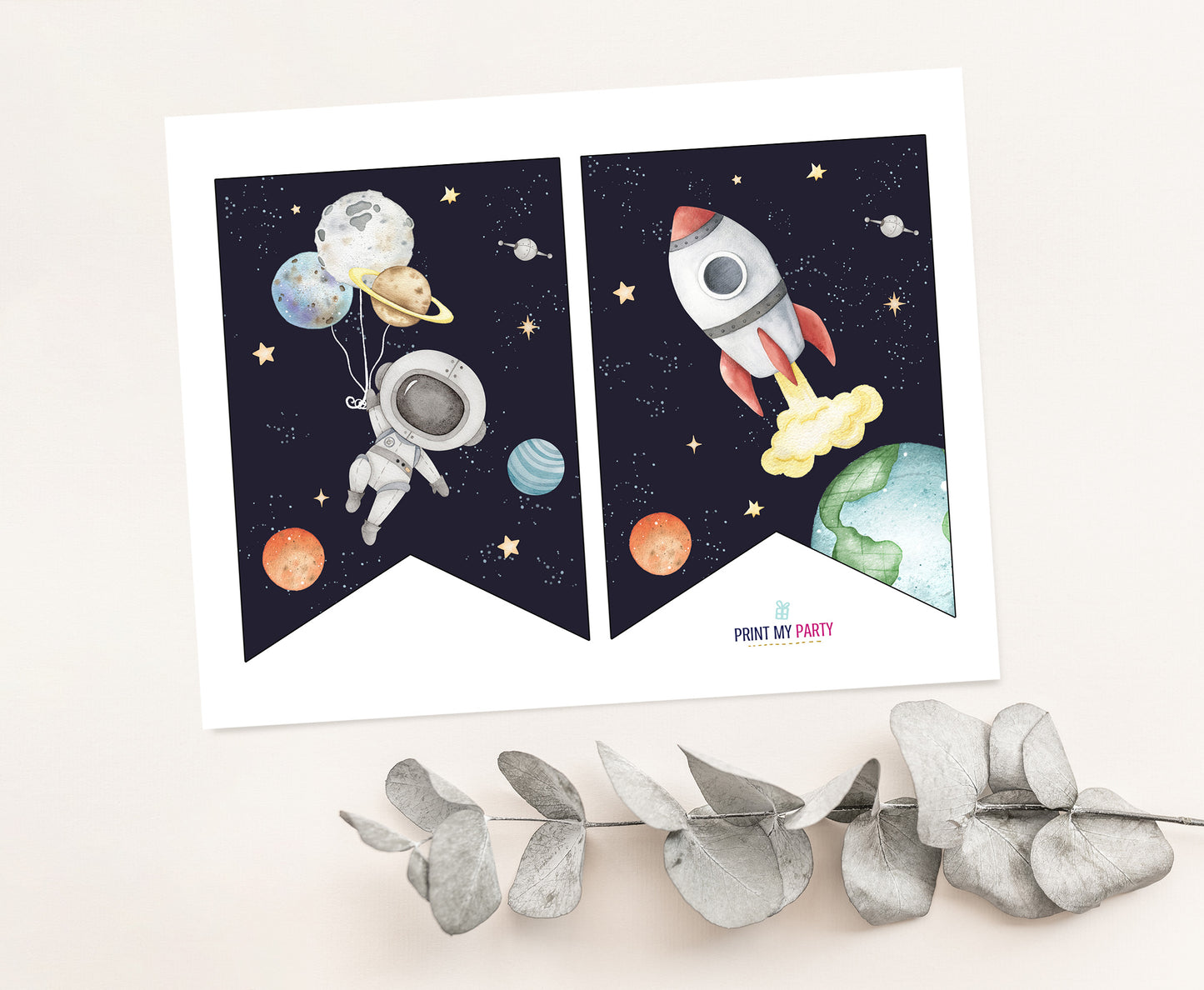 Space Happy Birthday Banner | Astronaut Printable Party Decorations - 39C