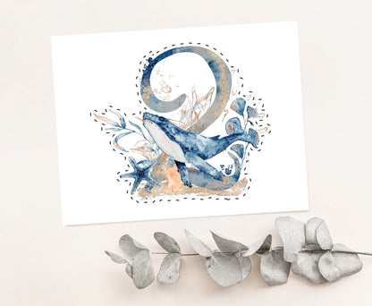 Whale Cake topper | Ocean 2nd Birthday Party Decorations - 44C