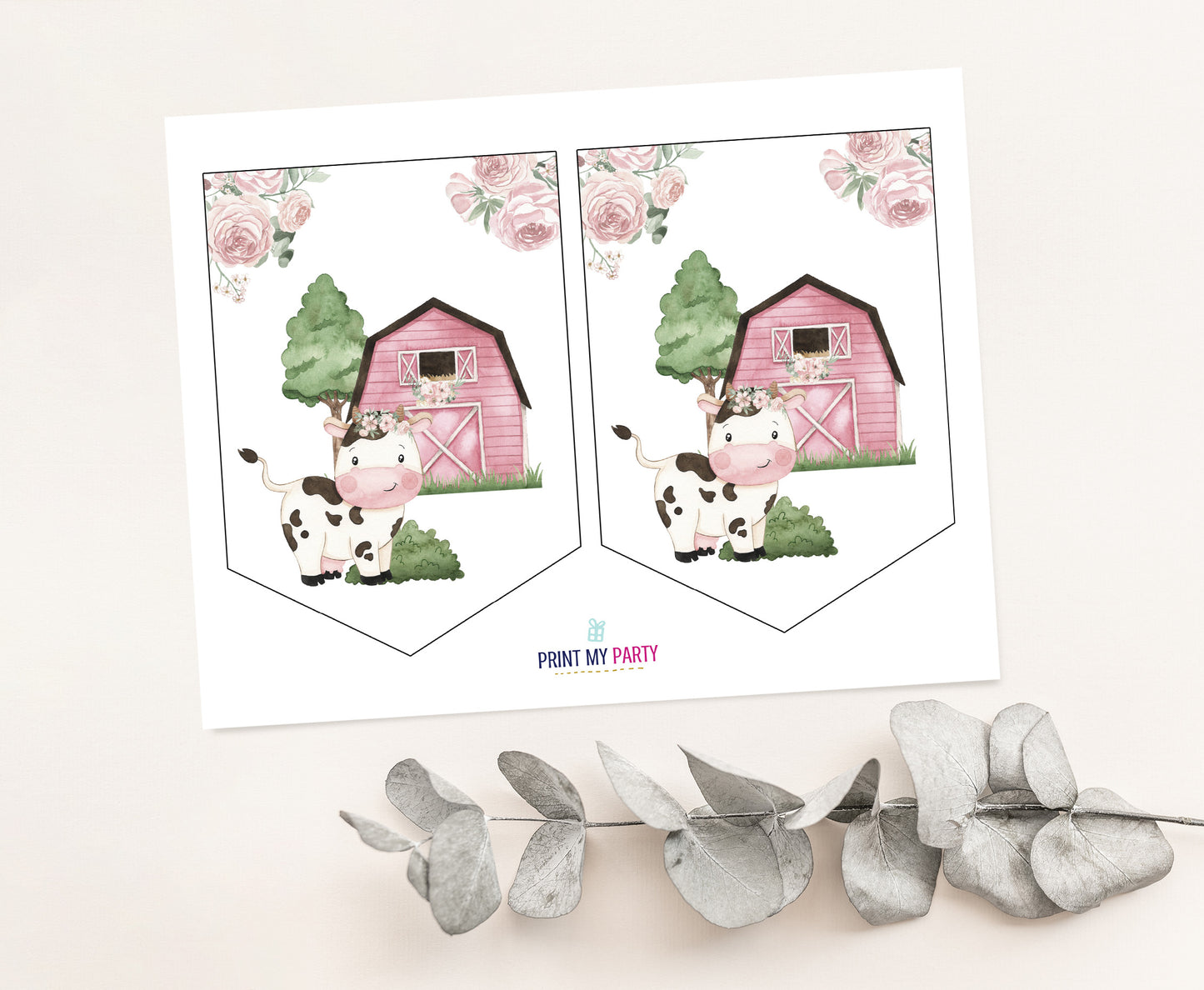 Cow Happy Birthday Banner | Girl Farm Party Printable Decorations - 11A