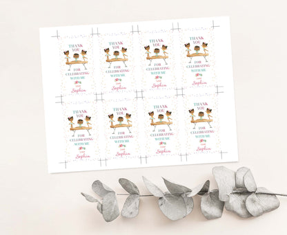 Editable Rainbow Gymnastics Thank You Tags | Girl Gymnastic Birthday Party Favor Tags - 99A
