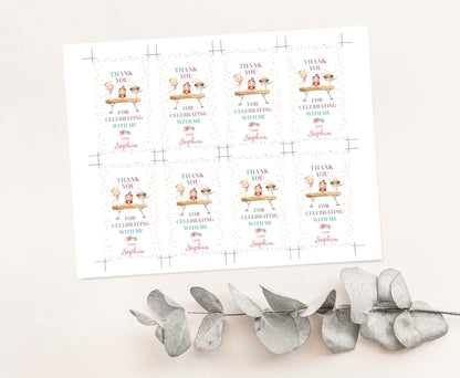 Editable Gymnastics Thank You Tags | Girl Gymnastic Birthday Party Favor Tags - 99A