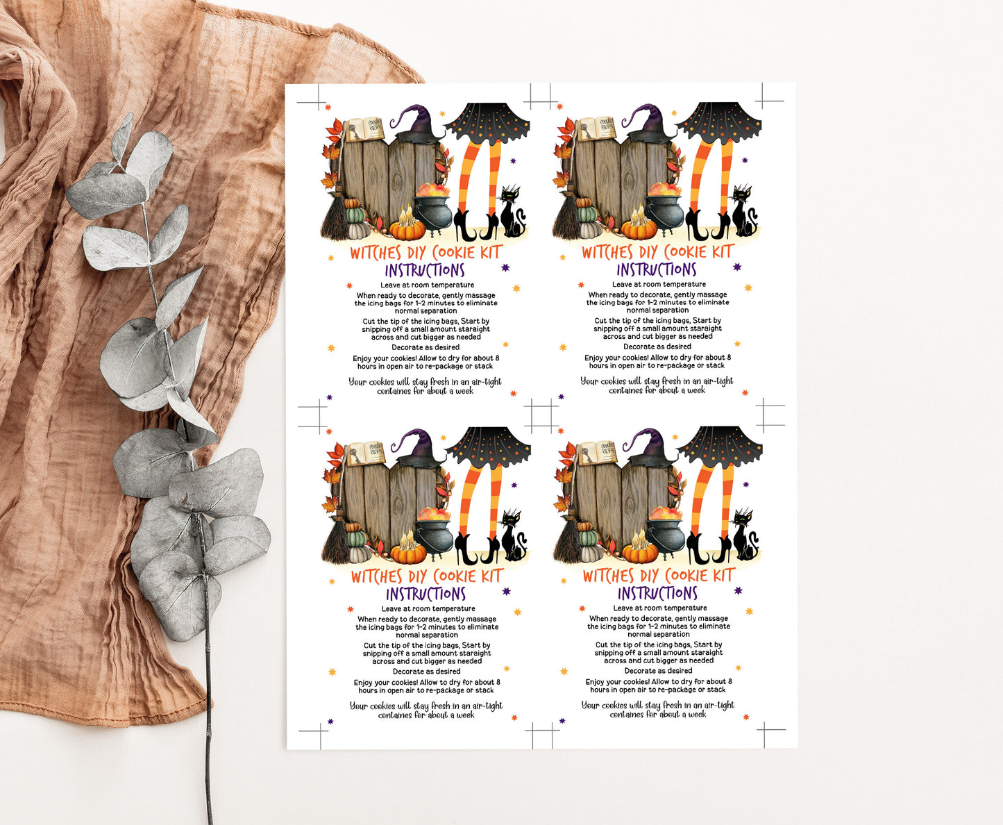 Witches Diy Cookie Kit Instructions Card | Halloween Printable Cards - 115