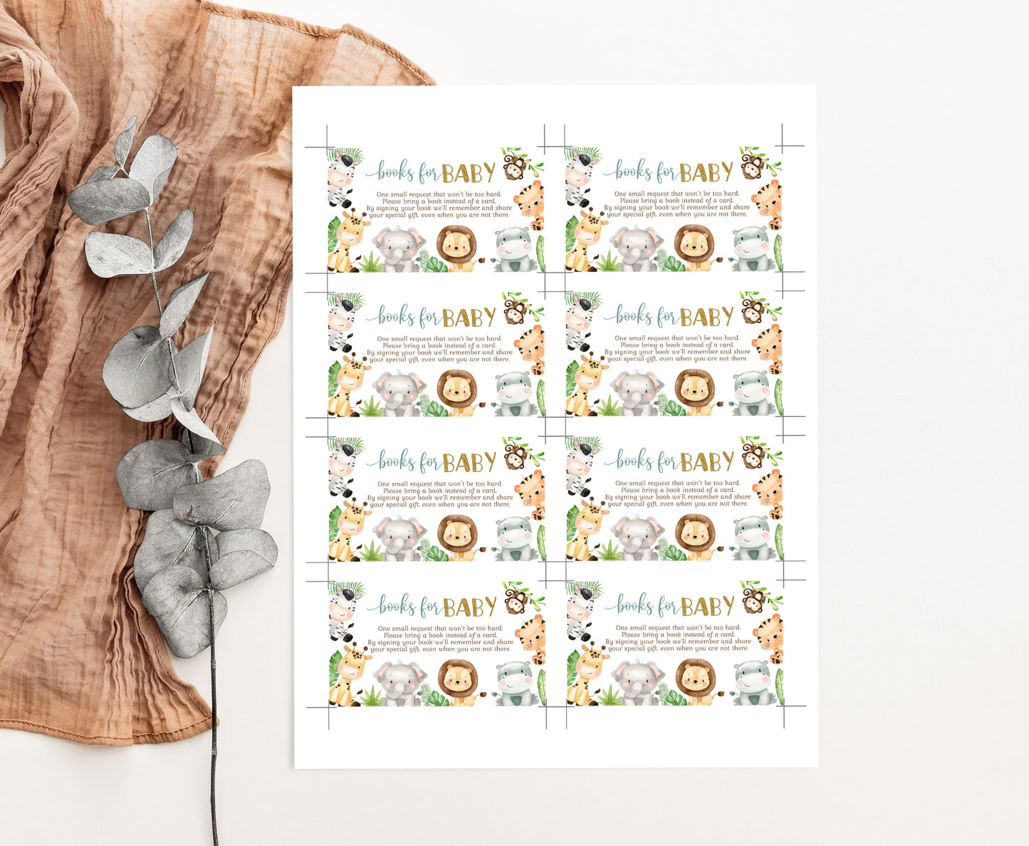 Safari Books For Baby Request Card | Jungle Baby Shower Invitation insert - 35E