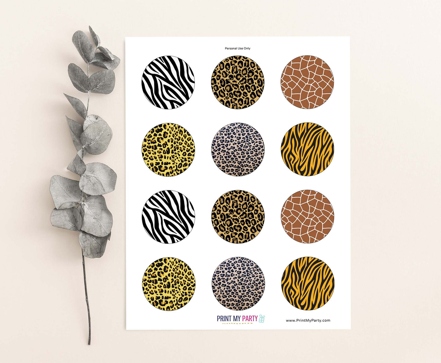 Animal print Cupcake Toppers | Safari Themed Birthday Cupcake Picks - 35H