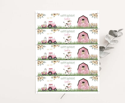 Editable Sunflower Cow Water Bottle Label | Farm Girl Birthday Decorations - 11G