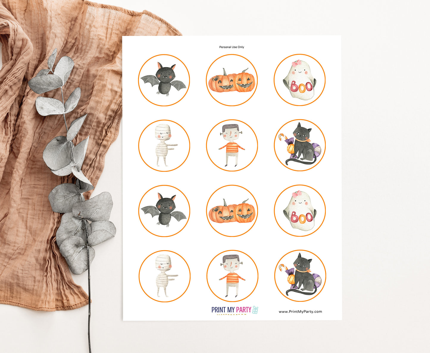 Girl Ghost Cupcake Toppers | Halloween Themed Birthday Cupcake Picks - 115L