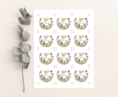 Safari Thank You Tags 2"x2" | Jungle Themed Party Decorations - 35I