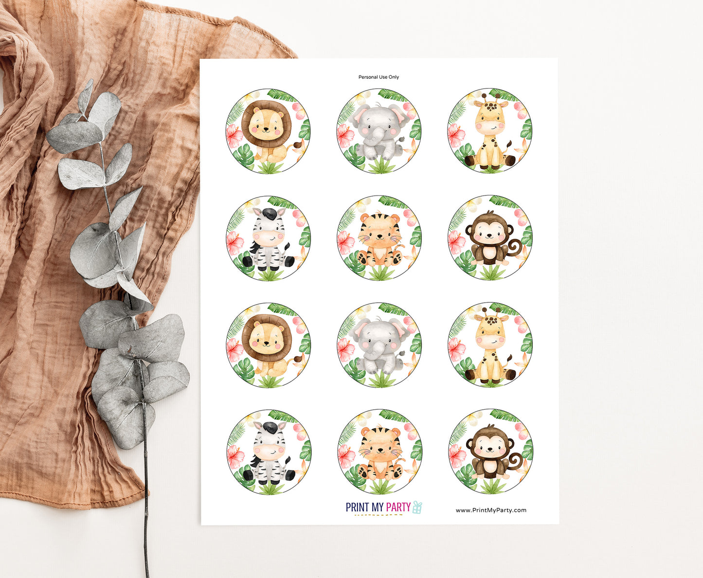 Girl Safari Cupcake Toppers | Jungle Themed Party Decorations - 35E