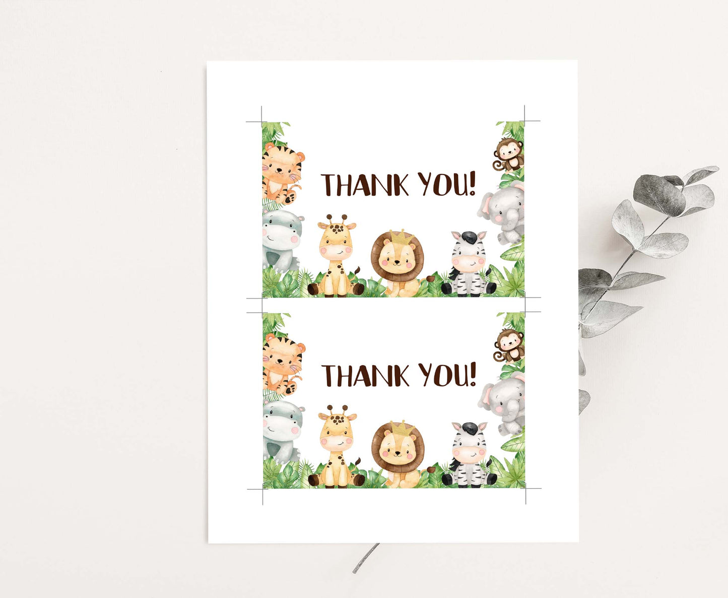 Safari Thank You Card | Jungle Birthday Party Printables - 35E