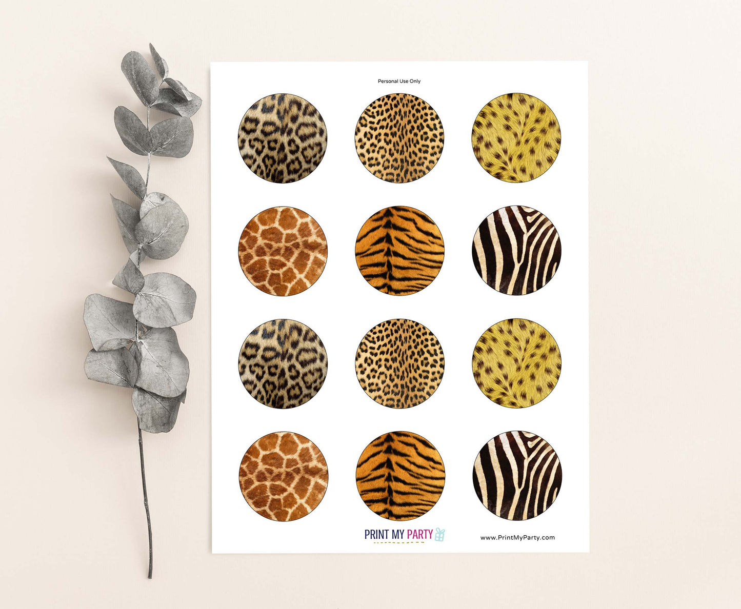 Animal skin Cupcake Toppers | Safari Themed Birthday Cupcake Picks - 35H