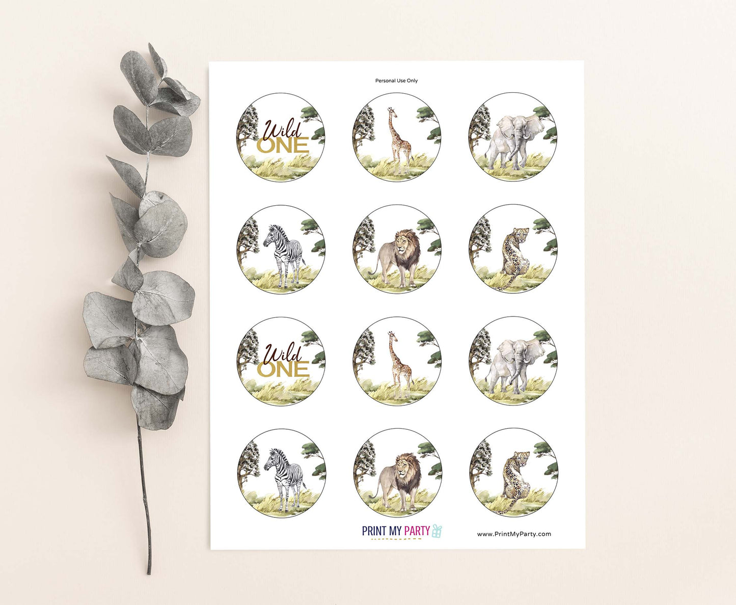 Wild One Safari Cupcake Toppers | Safari first Birthday Cupcake Picks - 35I