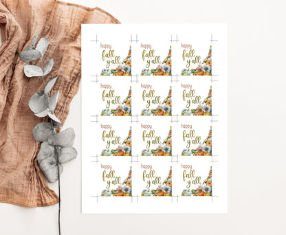 Happy Fall Yáll Tags 2"x2" | Fall Themed Party Decorations - 30