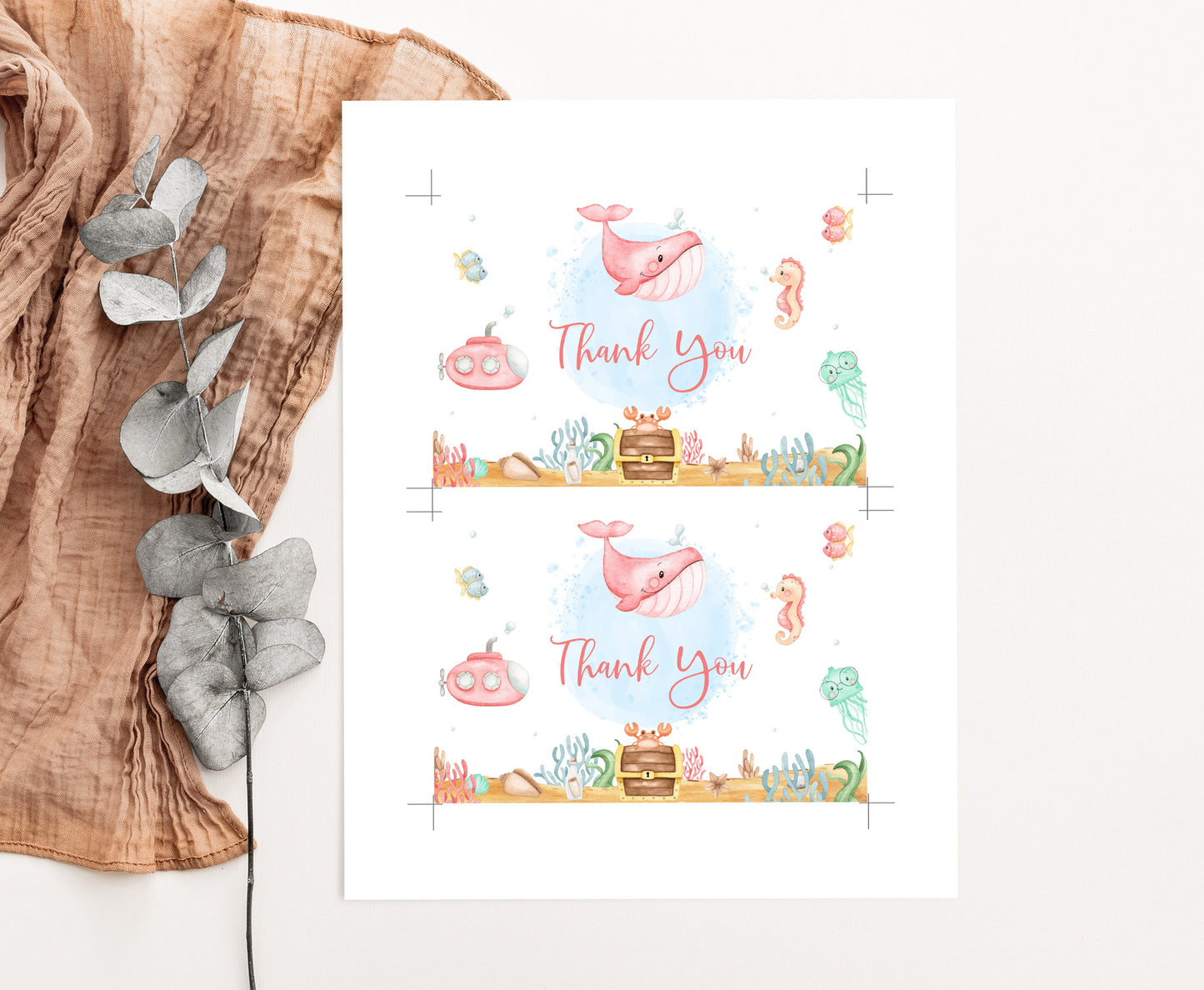 Girl Under the Sea Thank You Card | Ocean Party Printables  - 44A