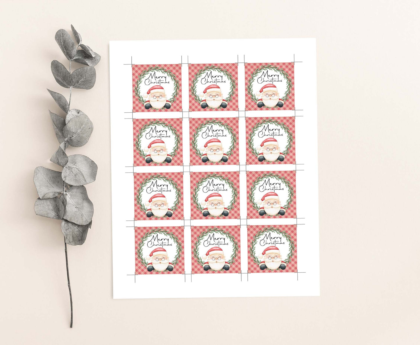 Santa Square Round Tags 2"x2" | Christmas Gift Tag - 112