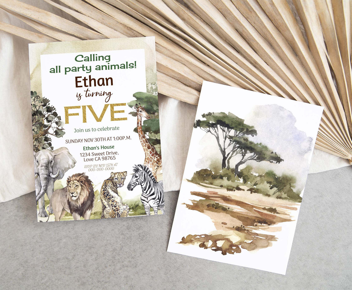 Calling all party invite | Safari Five Birthday invite - 35I