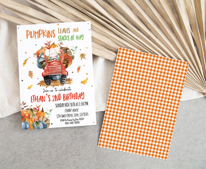 Pumpkins leaves and stacks of hay Invitation | Editable Pumpkin Truck Invite - 30L