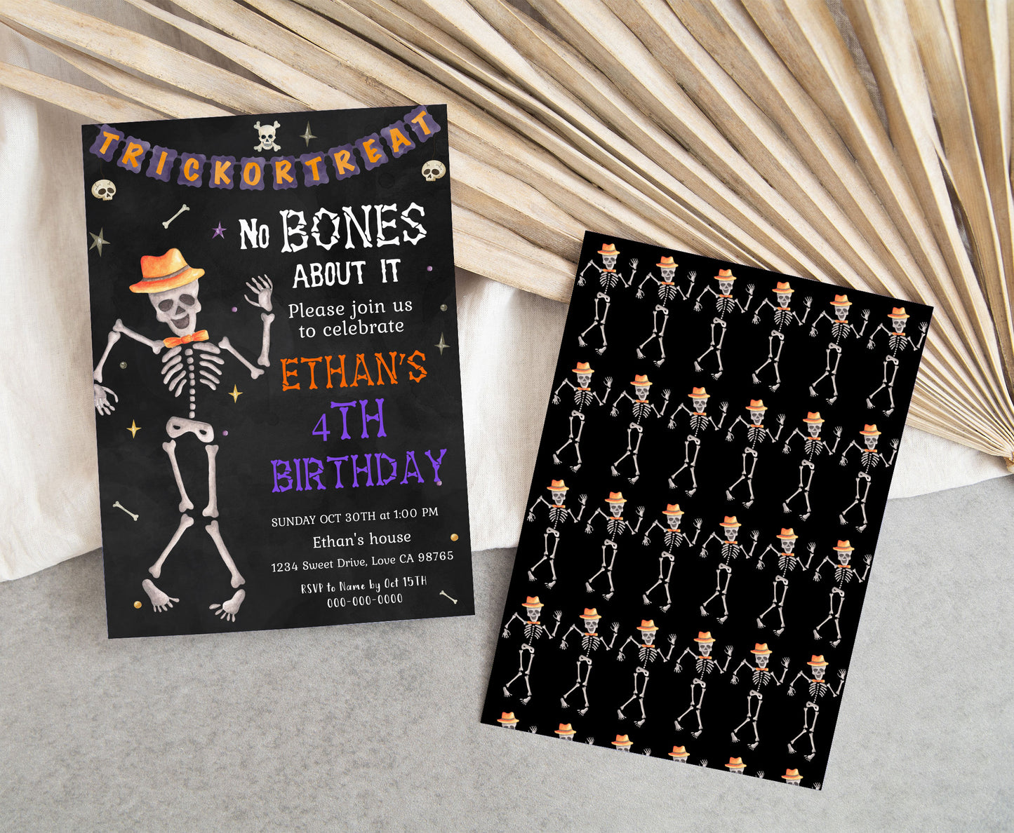 Skeleton Party Invitaton | Halloween Birthday Party Invite - 115P