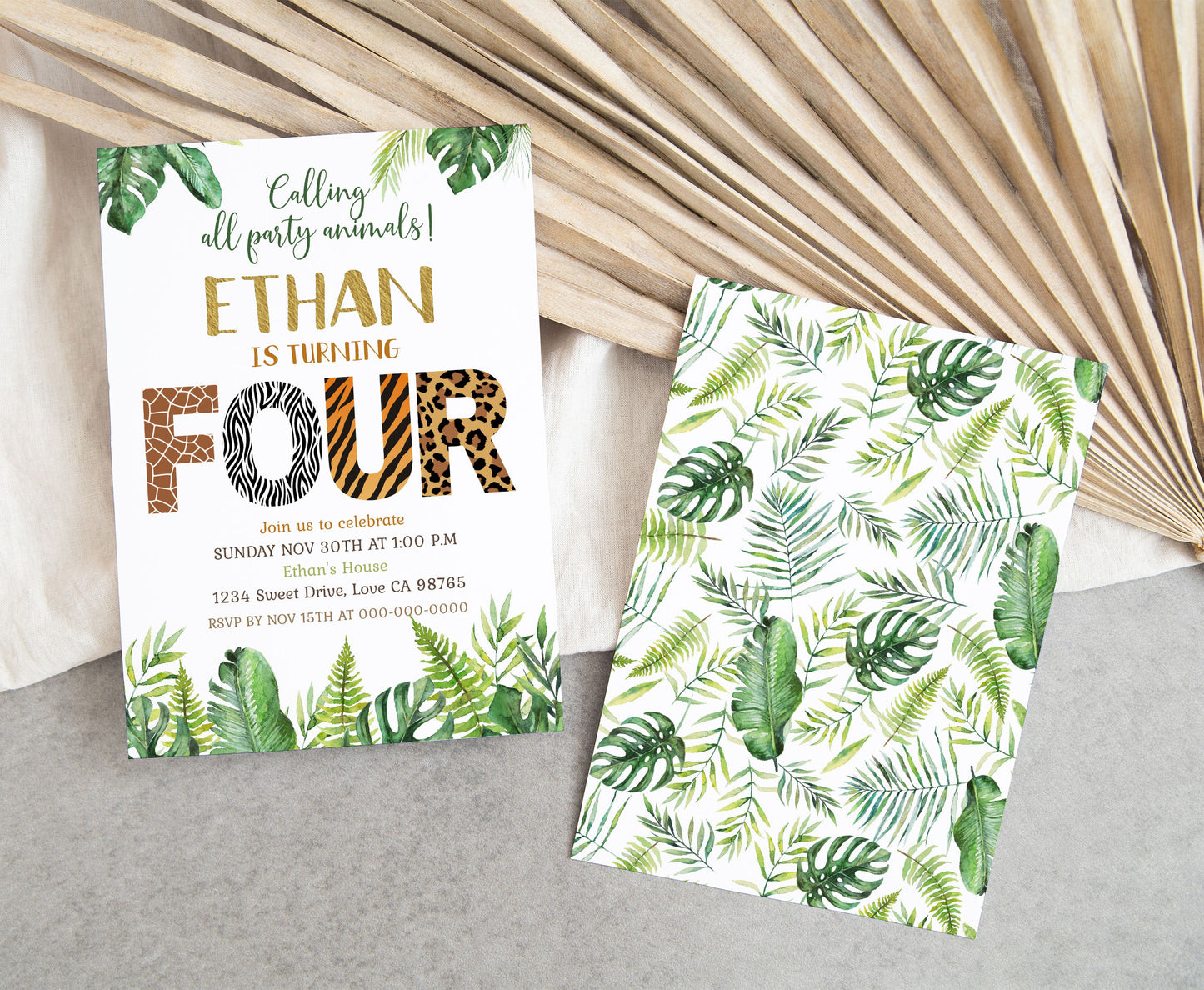 Safari 4th Birthday Invitation | Editable Jungle Party Invite - 35H