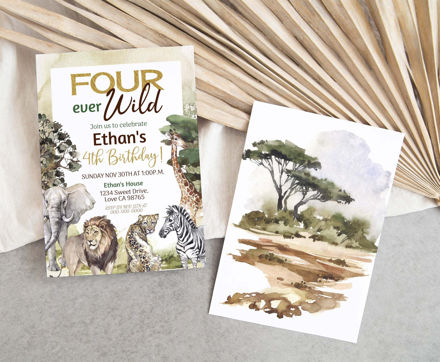 Four ever wild Birthday Invitation | Safari 4th birthday Party Invite - 35I