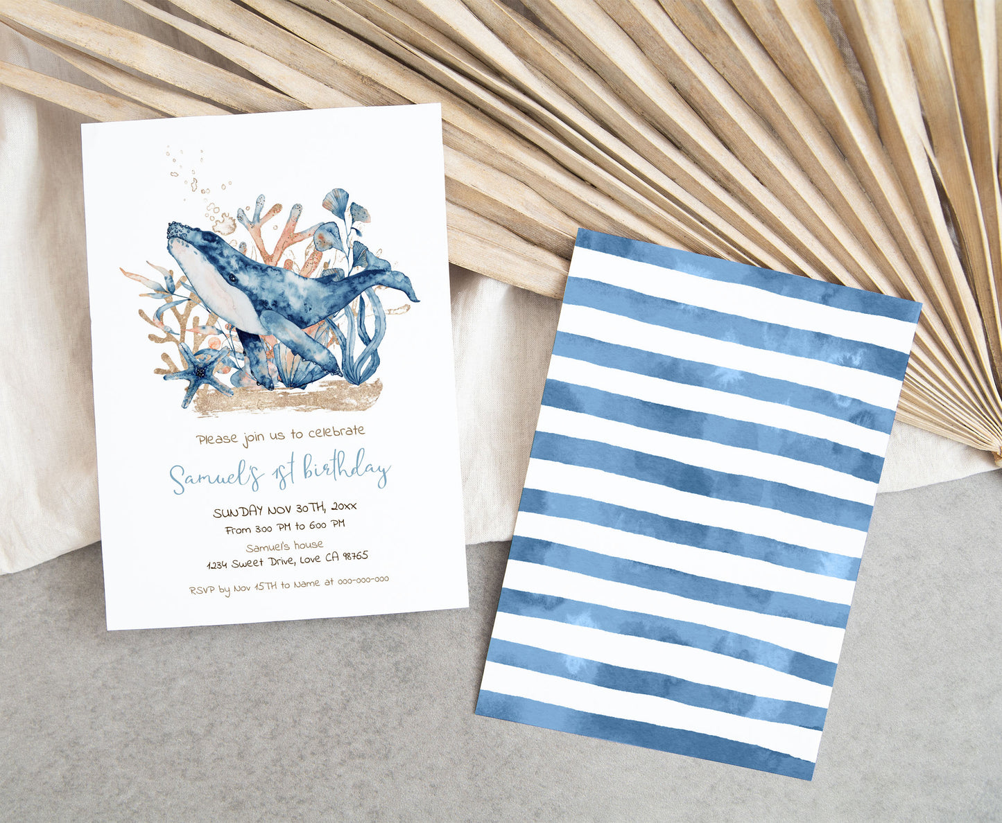 Whale first birthday Invitation | Editable Under the sea Invite - 44C