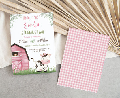 Girl Cow Birthday Party Invitation | Editable Farm Birthday Invite - 11A
