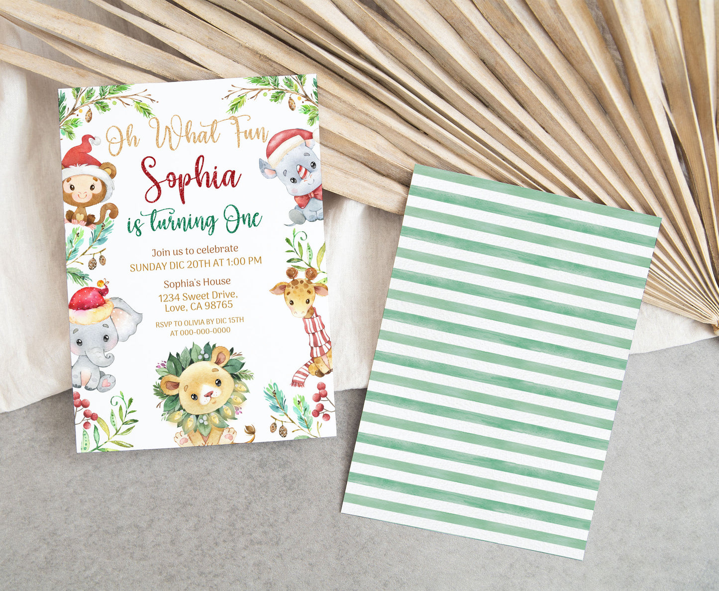 Safari Christmas party invitation | Editable Holiday birthday party invite - 112C