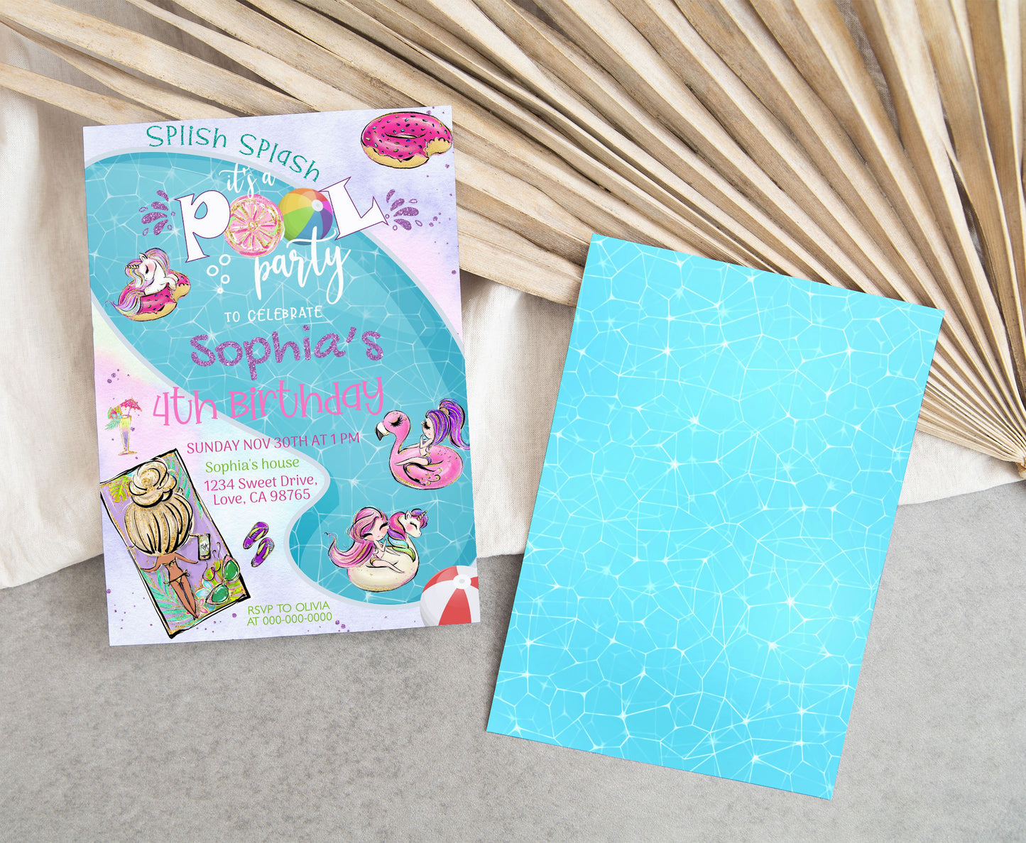 Pool Party Invitation | Editable Summer Birthday Party Invite - 40C